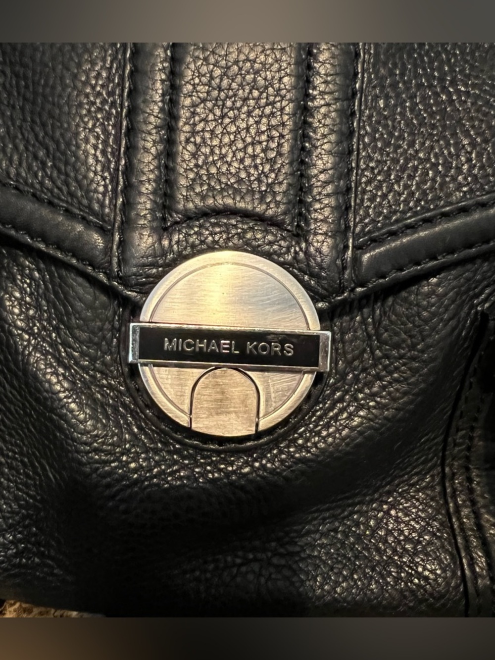 Michael Kors Vintage Black Leather Shoulder Satchel w/ Silver-Tone Clasp & Logo - Picture 2 of 7